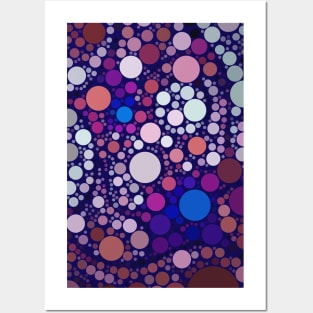 Navy Blue Multicolored Polka Dots Pattern Posters and Art